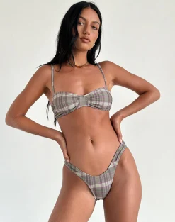 Motel Rocks Swimwear-Farida Bikini Bottom in Purple Tartan PurpleTartan
