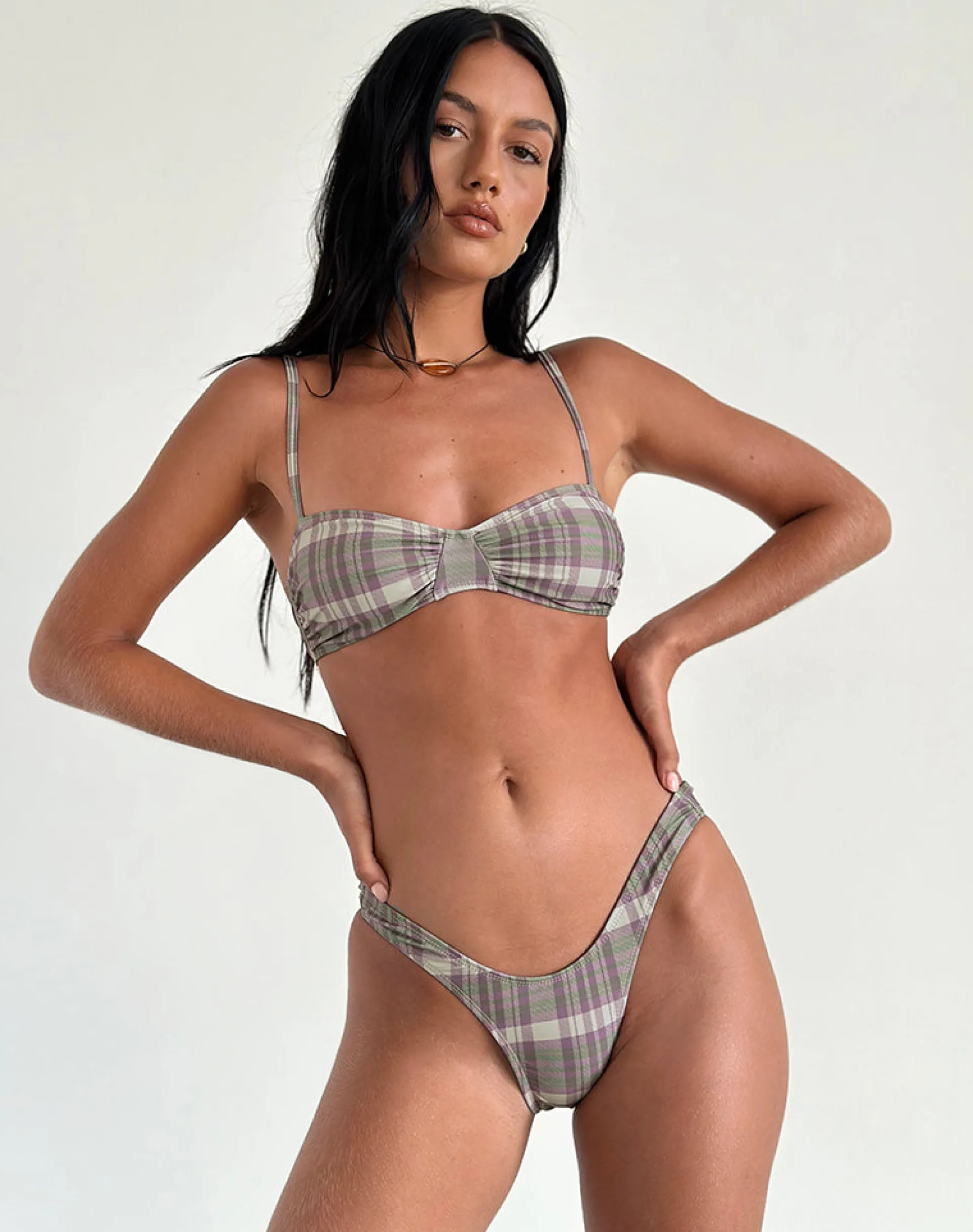 Motel Rocks Swimwear-Farida Bikini Bottom in Purple Tartan PurpleTartan