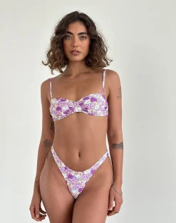 Motel Rocks Swimwear-Farida Bikini Bottoms in Bright Floral Orange and Purple BrightFloralOrangeandPurple