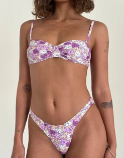 Motel Rocks Swimwear-Farida Bikini Bottoms in Bright Floral Orange and Purple BrightFloralOrangeandPurple