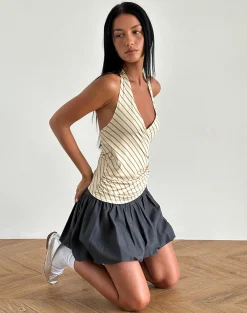 Motel Rocks Co-Ords | Halterneck Tops-Fayez Slinky Top in Yellow Diagonal Stripe YellowDiagonalStripe