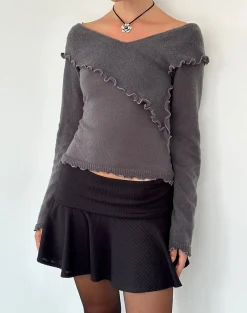 Motel Rocks Jumpers-Febby Sheer Knit Jumper in Dark Charcoal