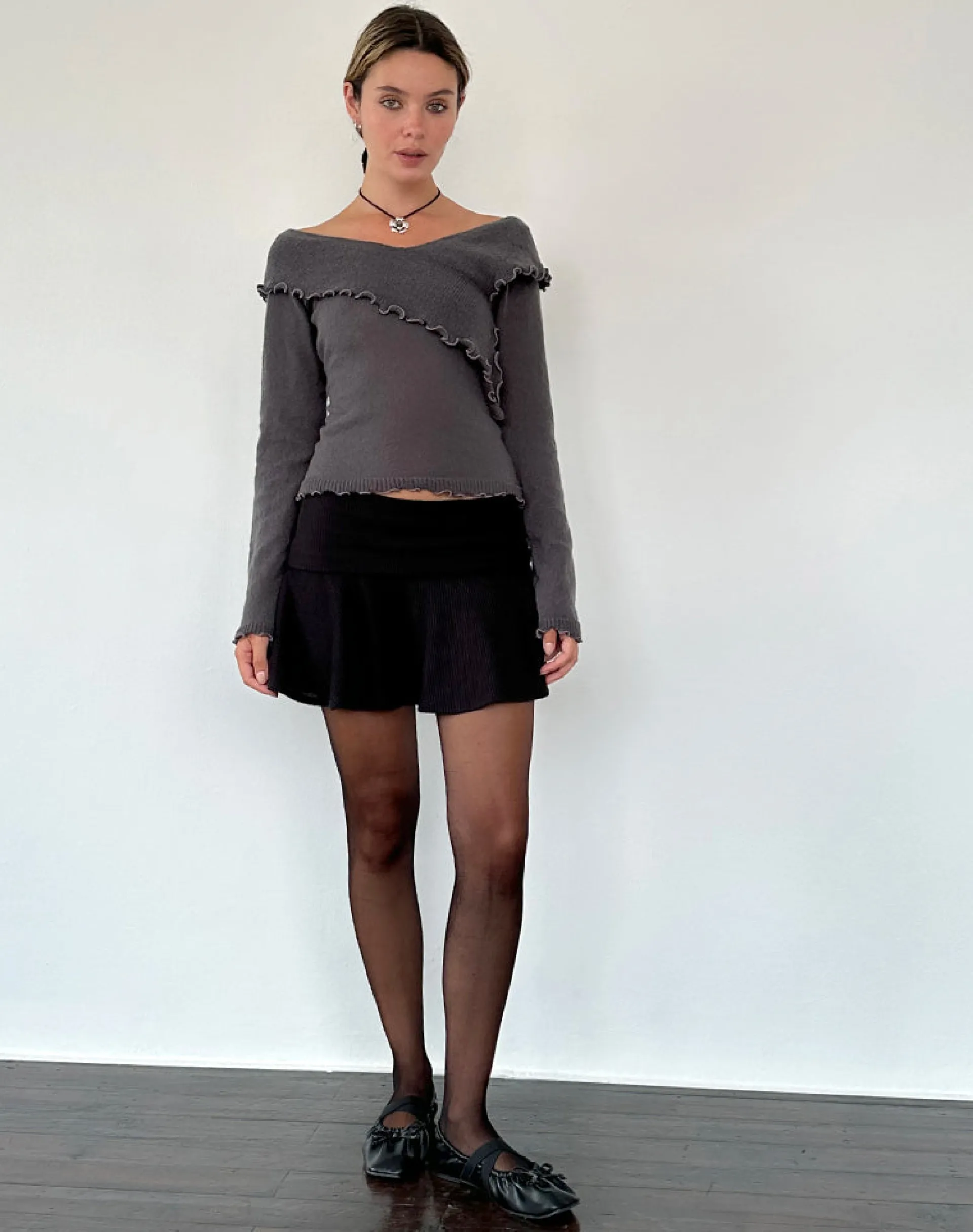 Motel Rocks Jumpers-Febby Sheer Knit Jumper in Dark Charcoal