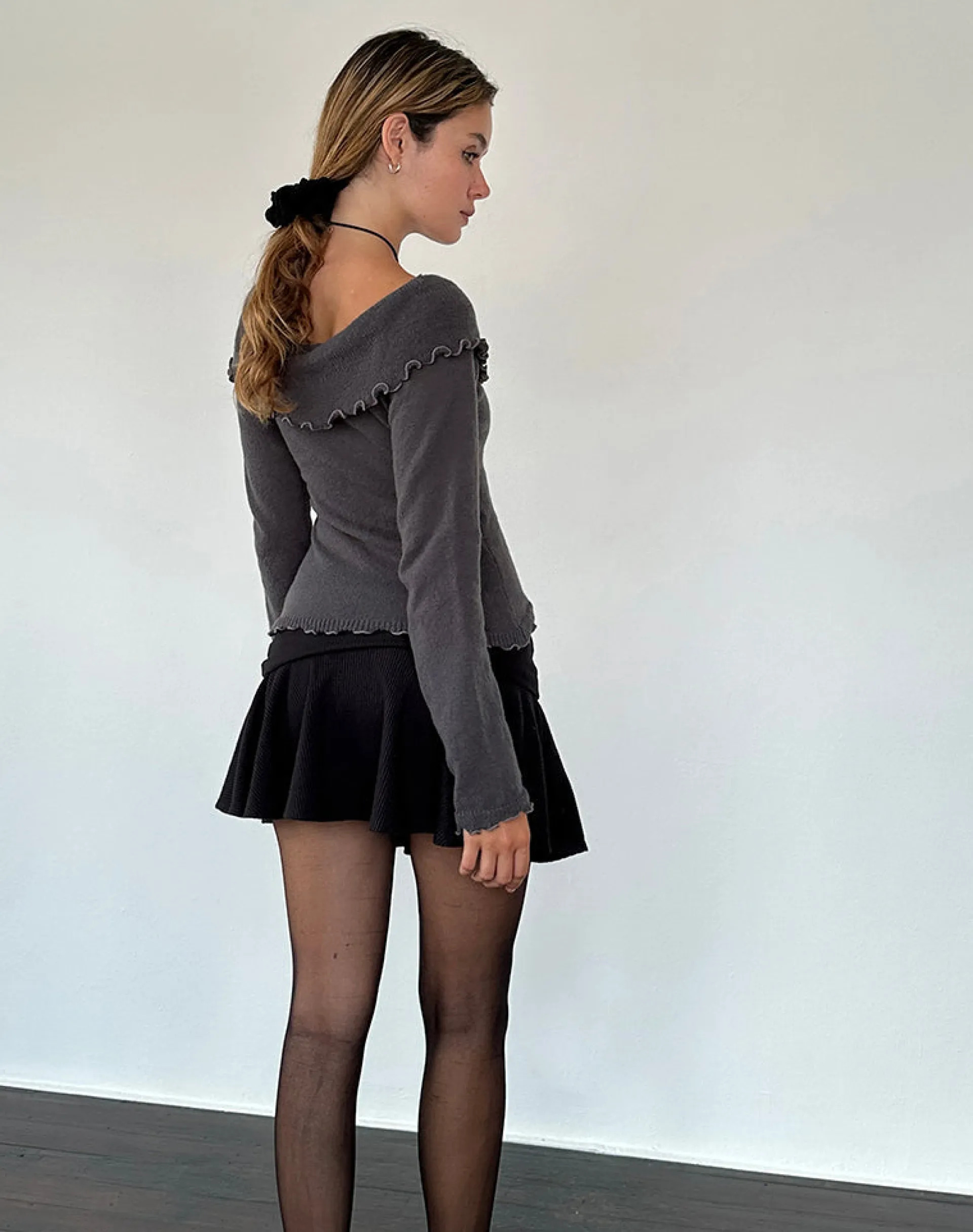 Motel Rocks Jumpers-Febby Sheer Knit Jumper in Dark Charcoal