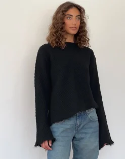 Motel Rocks Jumpers-Fergie Asymmetric Knit Jumper in Black