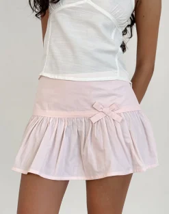 Motel Rocks Tailoring | A Line Skirts-Fita Frill Bow Mini Skirt in Poplin Light Pink