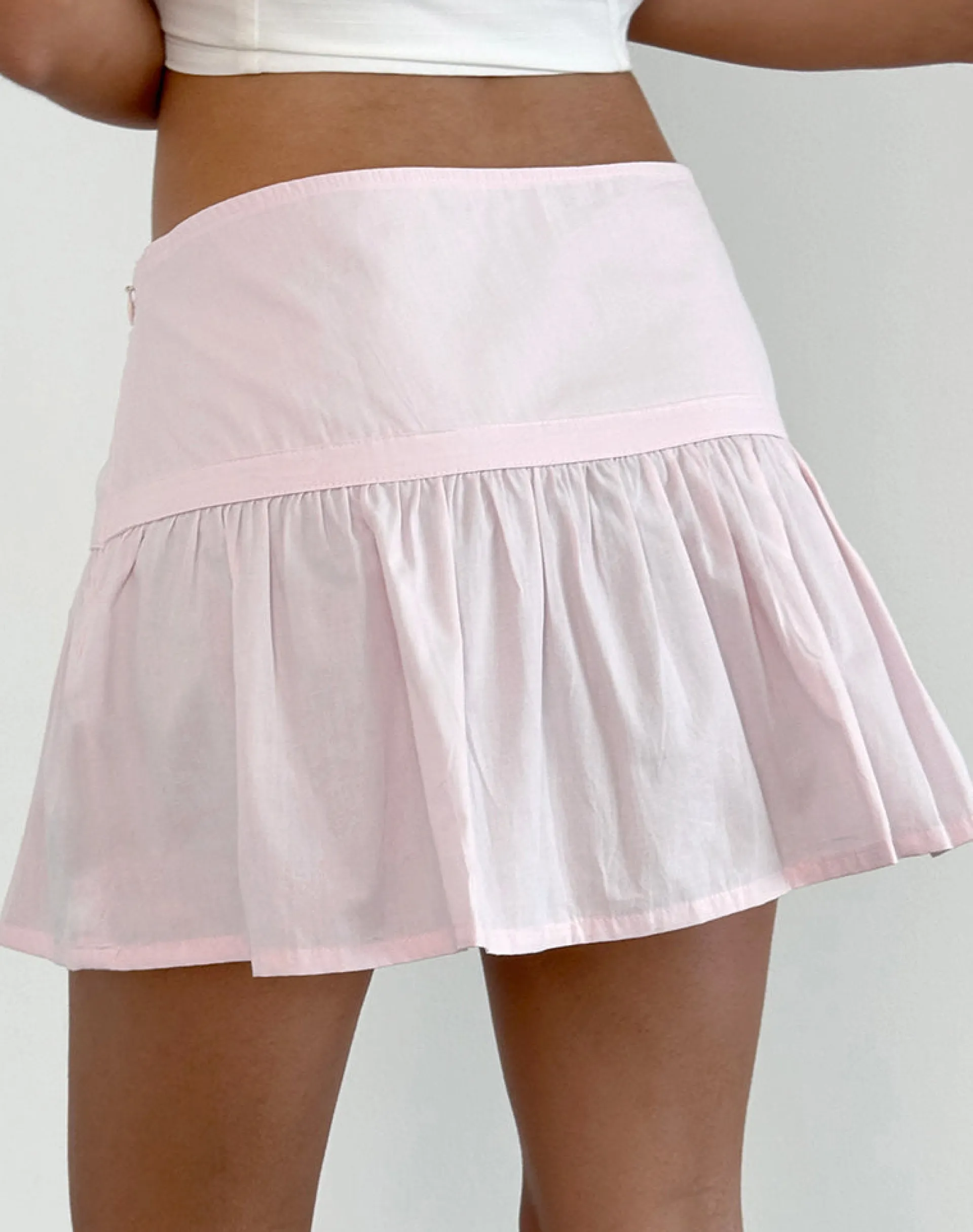 Motel Rocks Tailoring | A Line Skirts-Fita Frill Bow Mini Skirt in Poplin Light Pink
