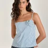 Motel Rocks Strappy Tops | Going Out Tops-Flowa Top in Blue Small Vertical Stripe with Rosette
