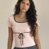 Motel Rocks Basics | Basic Tops-Frauke Top in Blush Pink with Black