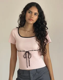 Motel Rocks Basics | Basic Tops-Frauke Top in Blush Pink with Black