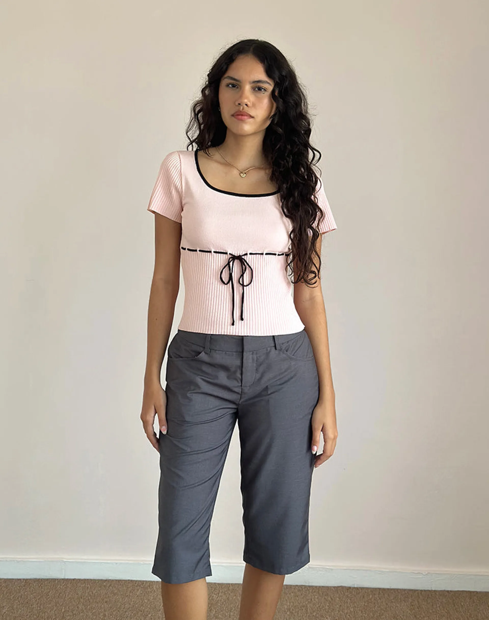 Motel Rocks Basics | Basic Tops-Frauke Top in Blush Pink with Black