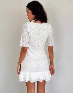 Motel Rocks Long Sleeve Dresses | Party Dresses-Fredrika Mini Dress in Lace Ivory