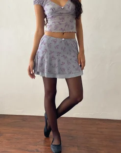 Motel Rocks Mini Skirts-Friska Mini Skirt in Purple Botanist Flock purplebotanistflock
