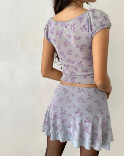 Motel Rocks Mini Skirts-Friska Mini Skirt in Purple Botanist Flock purplebotanistflock