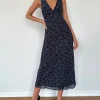 Motel Rocks Midi Dresses-Gabriela Midi Dress in Flocked Petal Navy FlockedPetalNavy