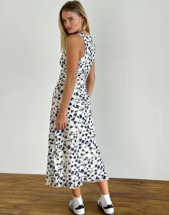 Motel Rocks Printed Dresses | Bodycon Dresses-Gabriela Midi Dress in Grunge Floral Flock Cream grungefloralflockcream