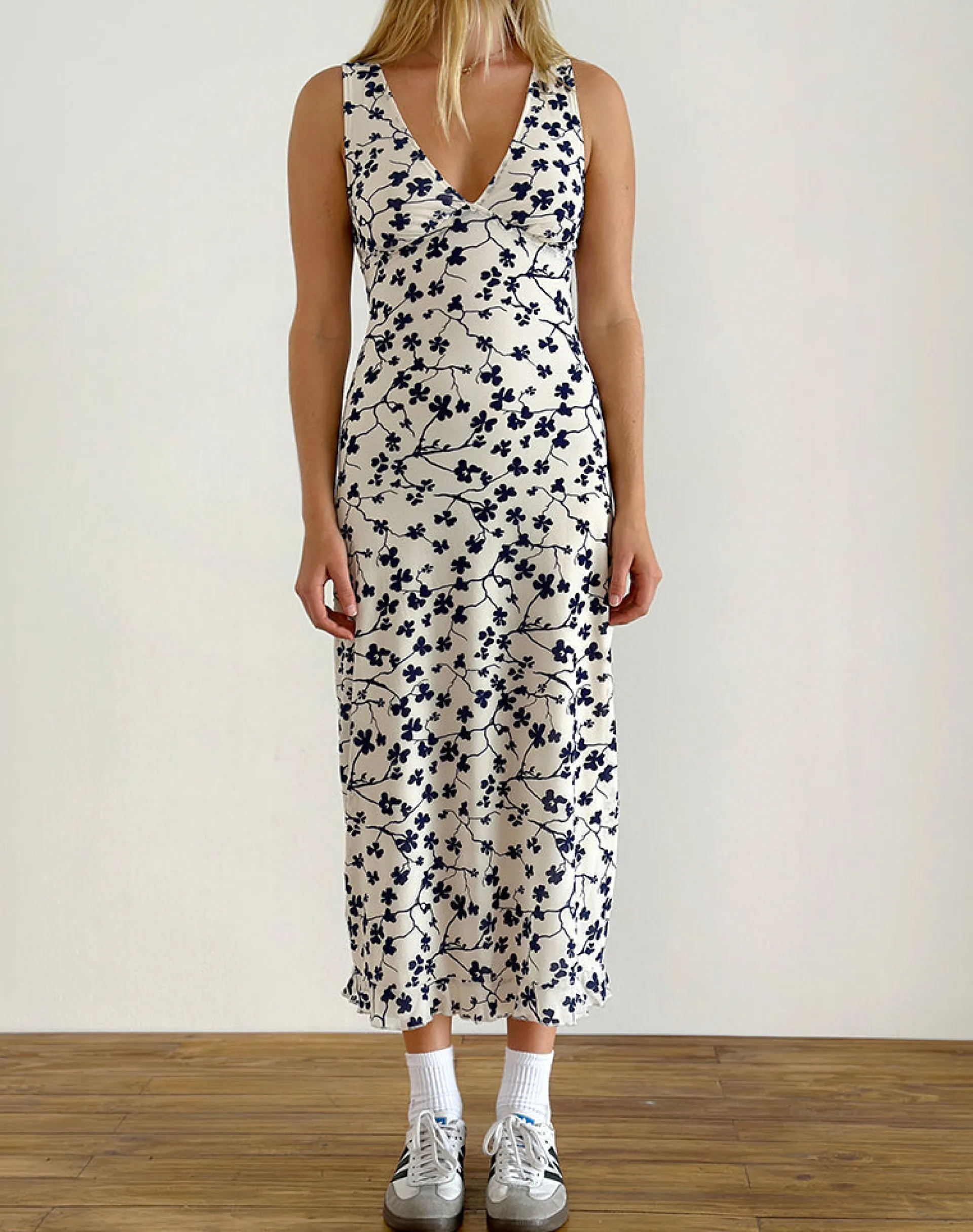 Motel Rocks Printed Dresses | Bodycon Dresses-Gabriela Midi Dress in Grunge Floral Flock Cream grungefloralflockcream