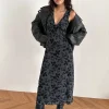 Motel Rocks Printed Dresses | Midi Dresses-Gabriela Midi Dress in Vine Flocked Floral Ocean Storm VineFlockedFloralOceanStorm