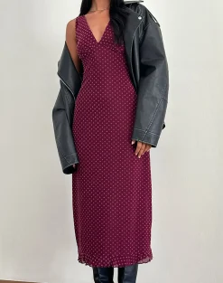 Motel Rocks Printed Dresses | Day Dresses-Gabriella Dress in Basic Polka Flock Berry BasicPolkaFlockBerry