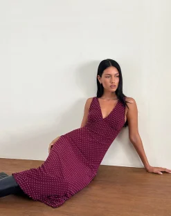 Motel Rocks Printed Dresses | Day Dresses-Gabriella Dress in Basic Polka Flock Berry BasicPolkaFlockBerry