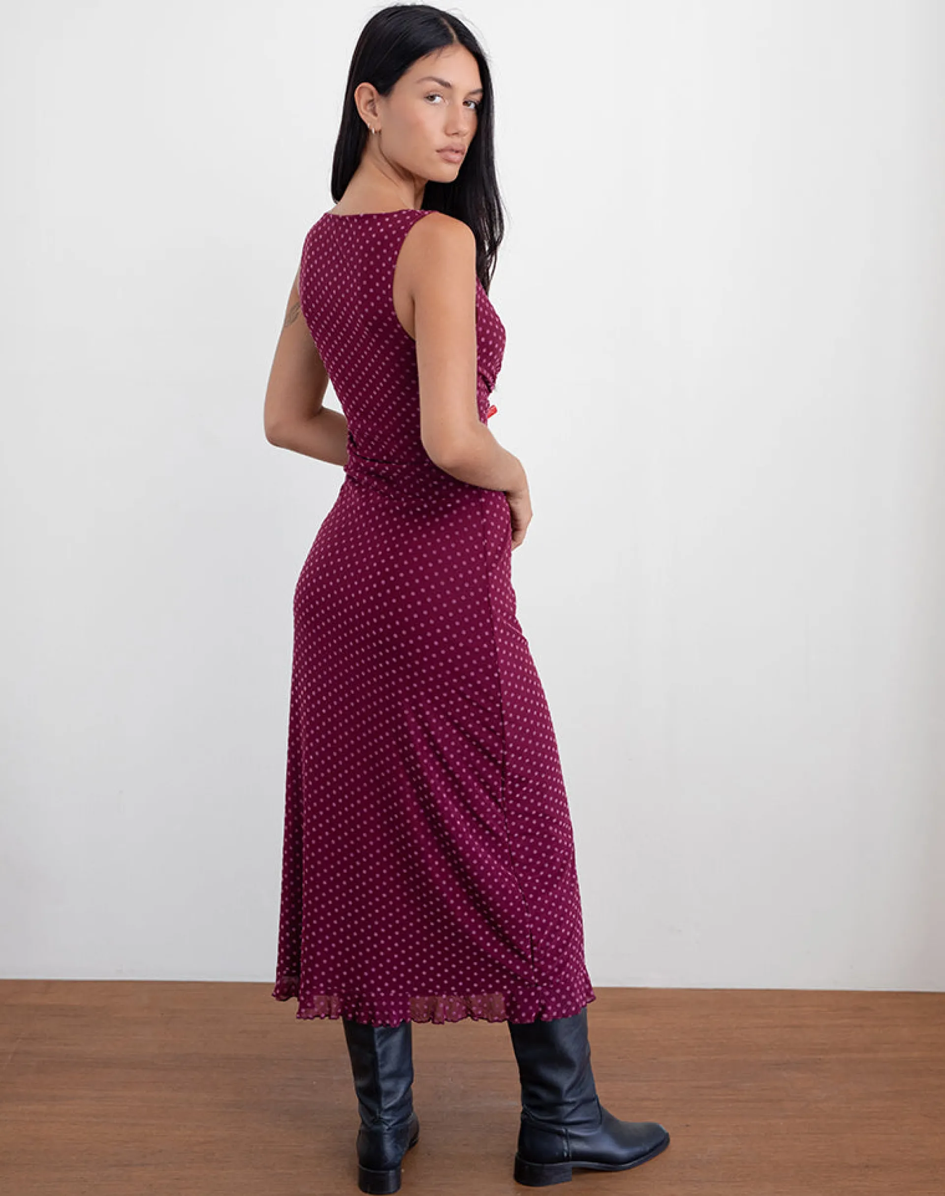 Motel Rocks Printed Dresses | Day Dresses-Gabriella Dress in Basic Polka Flock Berry BasicPolkaFlockBerry