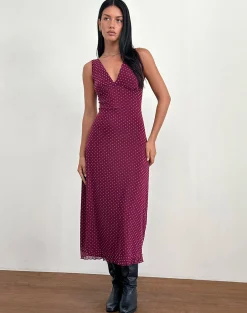 Motel Rocks Printed Dresses | Day Dresses-Gabriella Dress in Basic Polka Flock Berry BasicPolkaFlockBerry