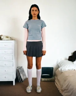 Motel Rocks Basics | Long Sleeve Tops-GALEN TOP LIGHT GREY BLUSH M EMB