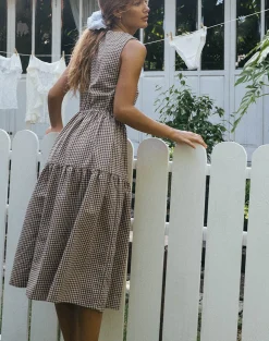 Motel Rocks Day Dresses | Midi Dresses-Galuh Smock Dress in Mini Brown Gingham