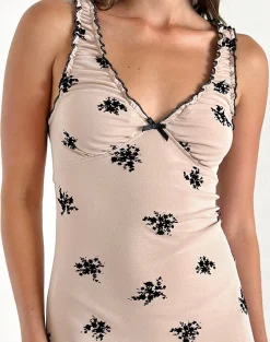 Motel Rocks Printed Dresses | Day Dresses-Gandira Midi Dress in Cluster Ditsy Floral Flock Nude