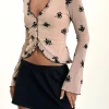Motel Rocks Tailoring | Long Sleeve Tops-Ganin Long Sleeve Top in Ditsy Flock Floral Nude Mesh