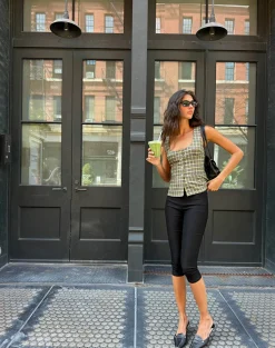 Motel Rocks Tailoring | Vest Tops-Ganita Button Through Vest Top in Yellow Check YellowCheck