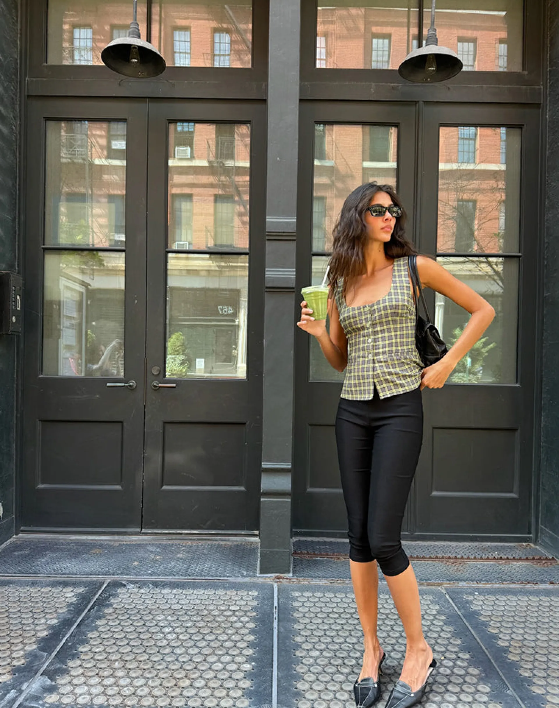 Motel Rocks Tailoring | Vest Tops-Ganita Button Through Vest Top in Yellow Check YellowCheck