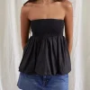 Motel Rocks Bandeau Tops | Going Out Tops-Gaux Puffball Shirred Bandeau Top in Black