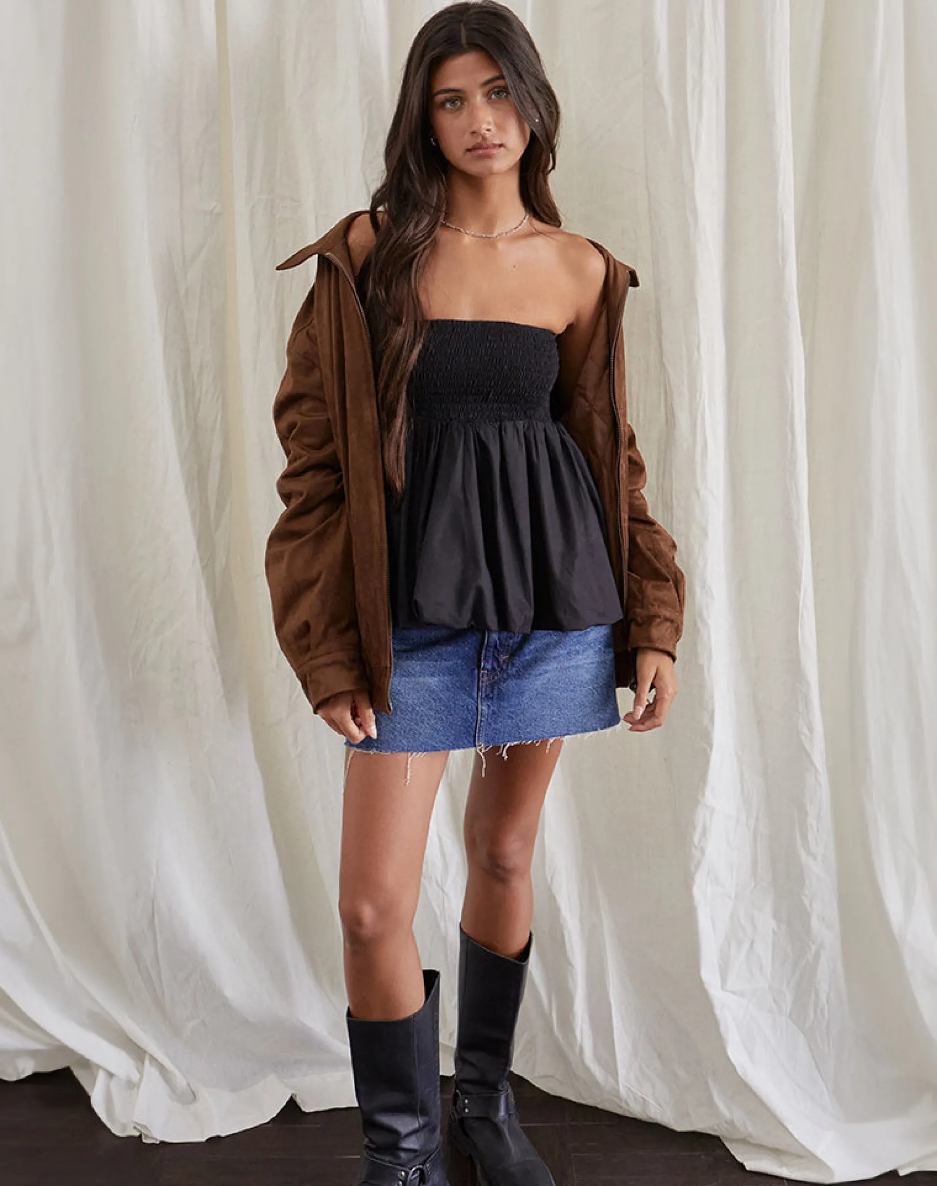 Motel Rocks Bandeau Tops | Going Out Tops-Gaux Puffball Shirred Bandeau Top in Black