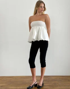 Motel Rocks Bandeau Tops-Gaux Puffball Shirred Top in Poplin Ivory PoplinIvory