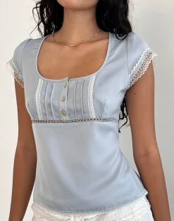 Motel Rocks Corset Tops | Going Out Tops-Gavrilla Top in Satin Baby Blue