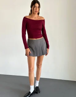 Motel Rocks Basics | Basic Tops-Gavya Bardot Long Sleeve Top in Burgundy