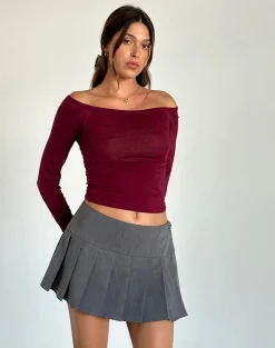 Motel Rocks Basics | Basic Tops-Gavya Bardot Long Sleeve Top in Burgundy