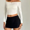 Motel Rocks Basics | Long Sleeve Tops-Gavya Long Sleeve Bardot Top in Off White offwhite
