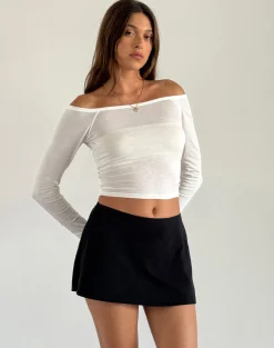 Motel Rocks Basics | Long Sleeve Tops-Gavya Long Sleeve Bardot Top in Off White offwhite