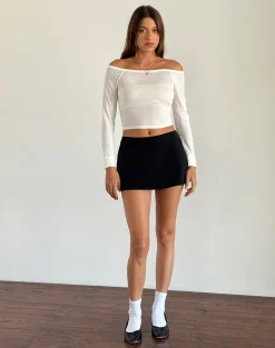Motel Rocks Basics | Long Sleeve Tops-Gavya Long Sleeve Bardot Top in Off White offwhite