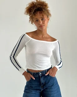 Motel Rocks Basics | Basic Tops-Gavya Long Sleeve Top in Off White with Navy Stripe OffWhitewithNavyStripe