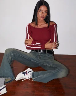Motel Rocks Long Sleeve Tops-Gavya Long Sleeve Top in Red with White Piping RedwithWhitePiping