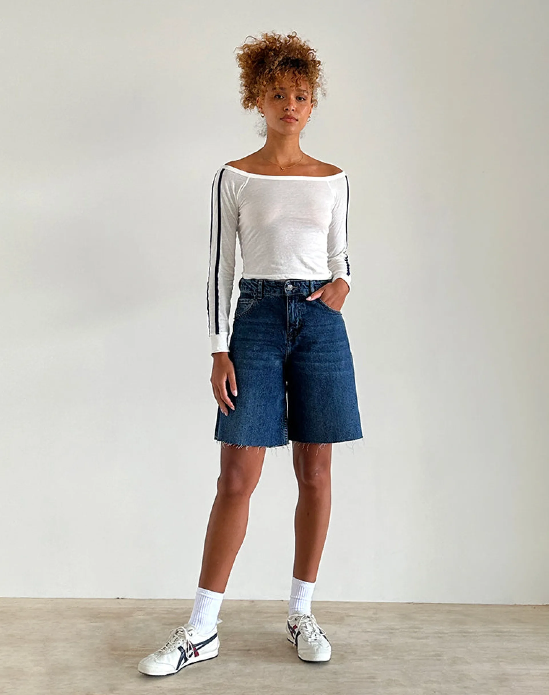 Motel Rocks Basics | Basic Tops-Gavya Long Sleeve Top in Off White with Navy Stripe OffWhitewithNavyStripe
