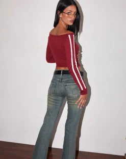 Motel Rocks Long Sleeve Tops-Gavya Long Sleeve Top in Red with White Piping RedwithWhitePiping