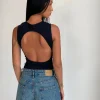 Motel Rocks Basics | Basic Tops-Gelsho Open Back Tank Top in Rib Black