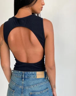 Motel Rocks Basics | Basic Tops-Gelsho Open Back Tank Top in Rib Black