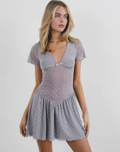 Motel Rocks Party Dresses | Mini Dresses-Geni Mini Dress in Heart Flock Grey HeartFlockGrey