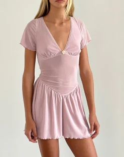 Motel Rocks Mini Dresses-Geni Mini Dress in Mesh Baby Pink MeshBabyPink