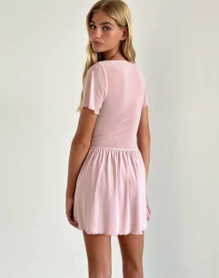 Motel Rocks Mini Dresses-Geni Mini Dress in Mesh Baby Pink MeshBabyPink